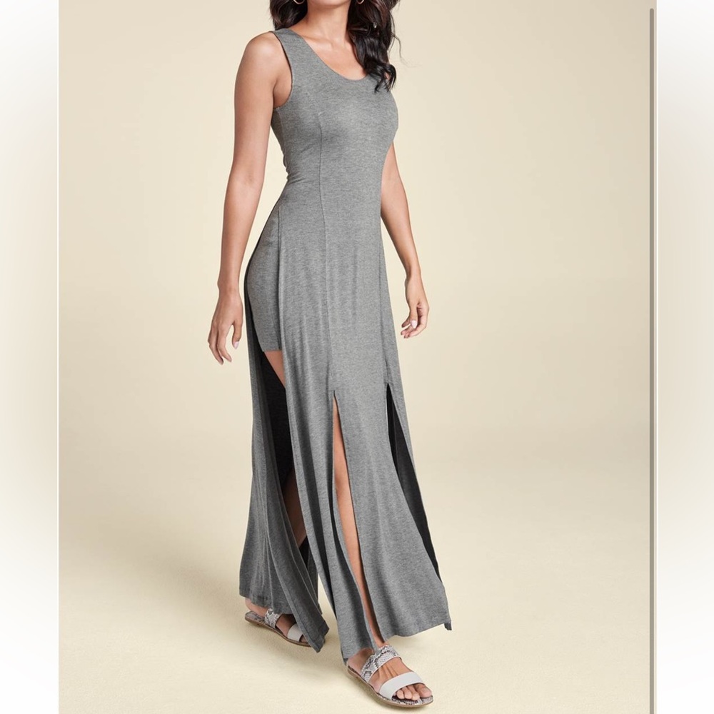 Sleeveless Black Maxi Split Skirt Dress
